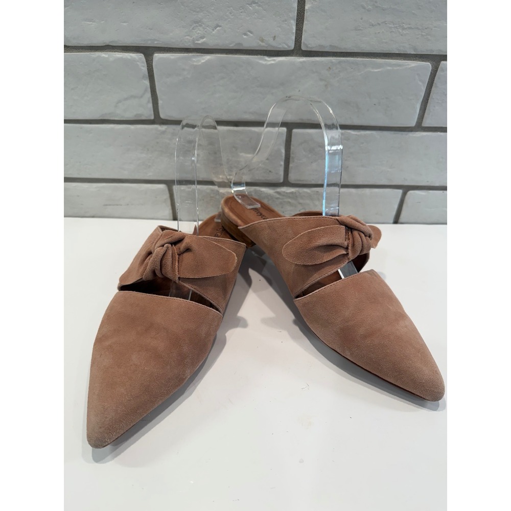Jeffrey Campbell Charlin Bow Mules Women 7.5 Tan Blush Suede Bow Toe Flat